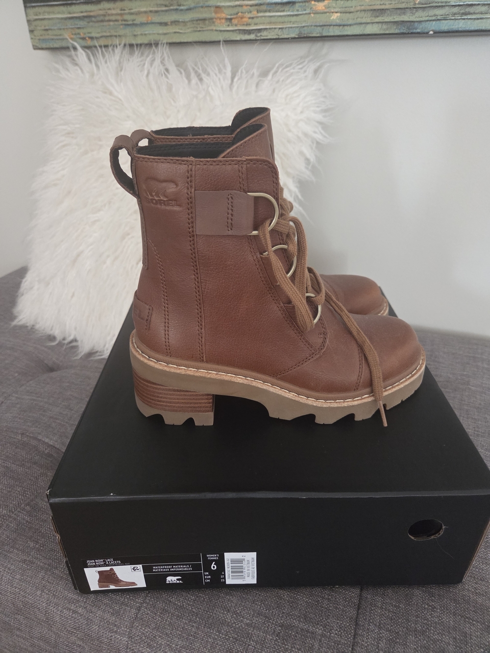 Sorel Women's Brown Leather Lace-Up Combat Boots